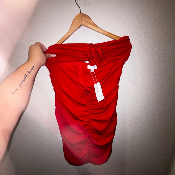 Aria Cove - Red Strapless Mini w/ Roses - Picture 2 of 2